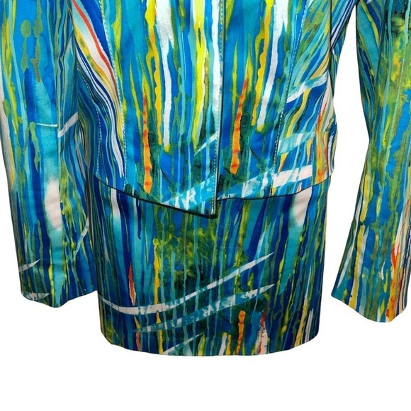 Cache Women Cotton Blend Multicolor Waterfall Print Suit Size 10/12 - Picture 4 of 8